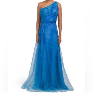 BRAND NEW Rene Ruiz Women's Blue One-Shoulder Organza A-Line Gown Dress Size 18